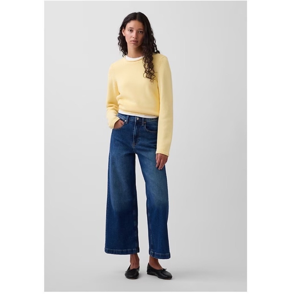 Gap Jeans High Rise Stride Ankle Wide Leg 27/4P Dark Wash Cropped Denim